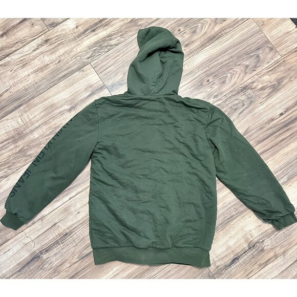 Calvin Klein Boys Hooded Jacket XL 18/20 Green Sherpa Lined Full Zip Logo Coat - Picture 3 of 10